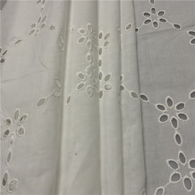 Cheap soft white floral guipure lace eyelet cotton embroidery fabric for dress
