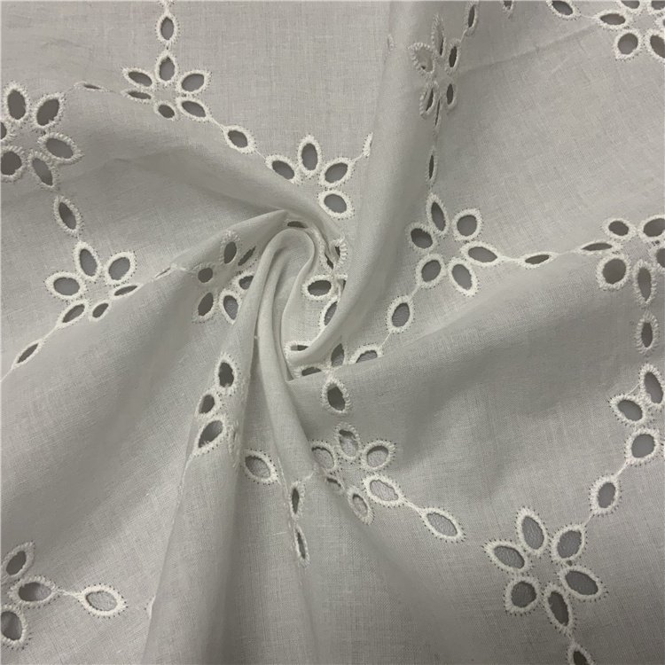 Cheap soft white floral guipure lace eyelet cotton embroidery fabric for dress