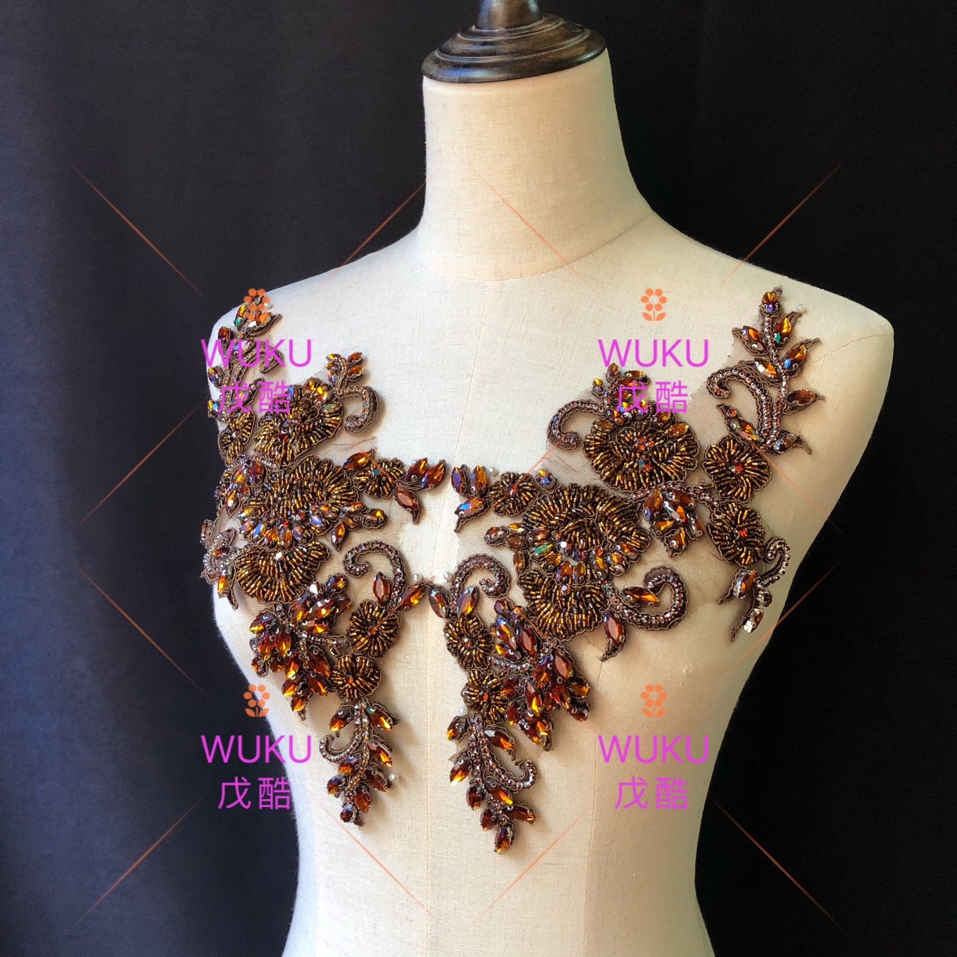 lace encrusted handmake bling bling crystal beads in coffee color