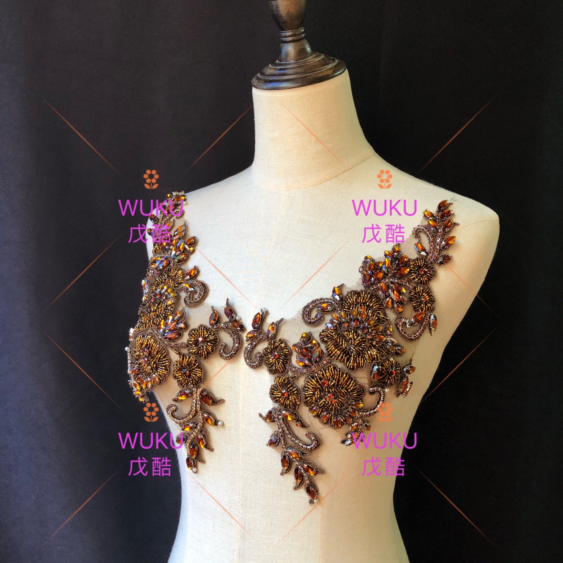 lace encrusted handmake bling bling crystal beads in coffee color