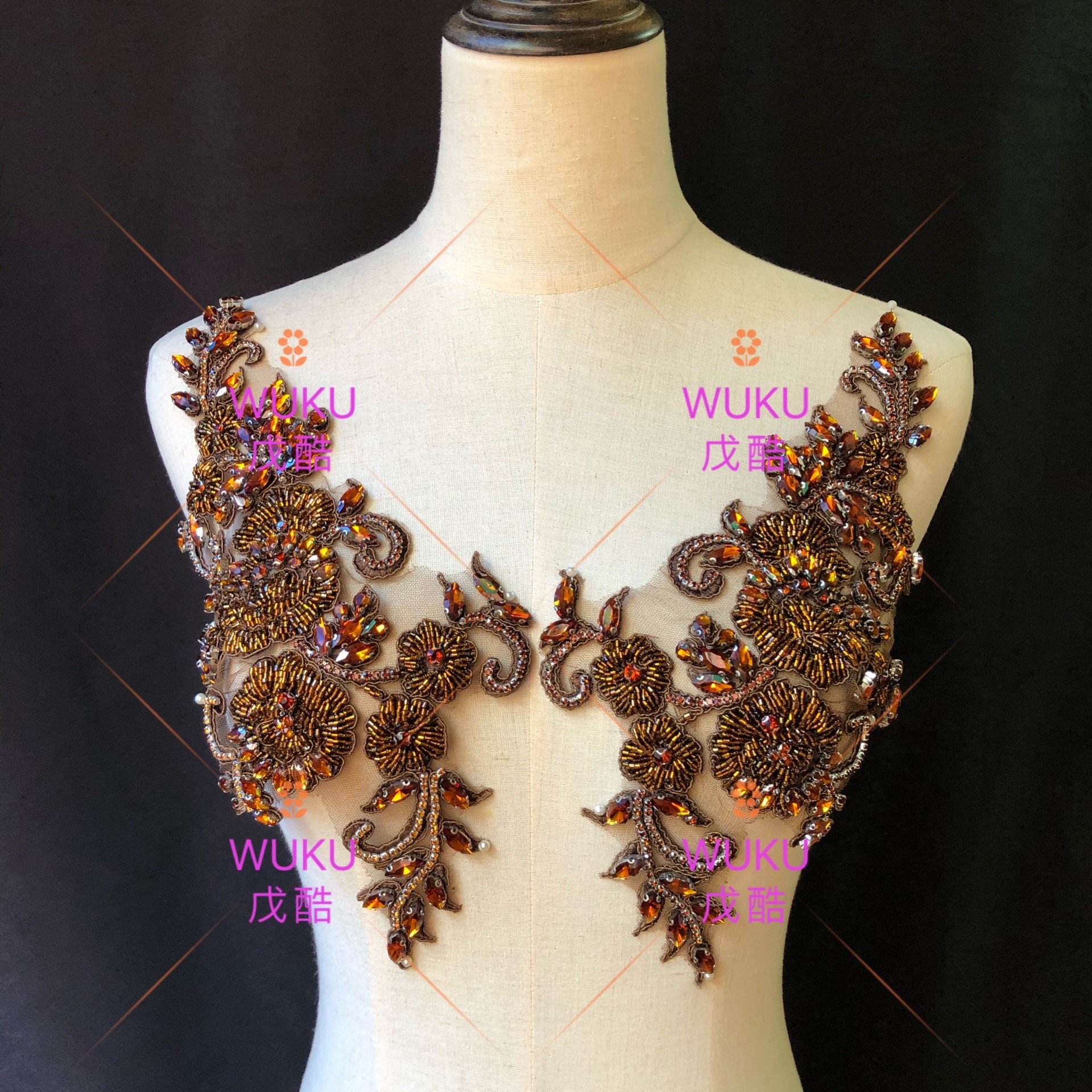 lace encrusted handmake bling bling crystal beads in coffee color