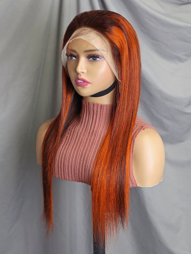 12a Grade Virgin Human Hair Lace Front Wig Full Transparent Frontal Ombre Highlight Long Straight Style Glueless Raw Hair Wigs