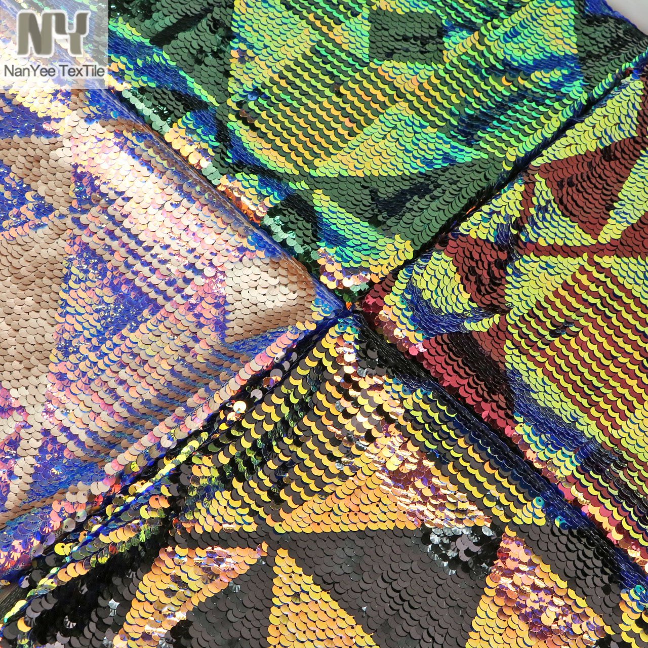 Tribal Geometric Unicorn Copper Iridescent Embroidered Sequin Lace Fabric