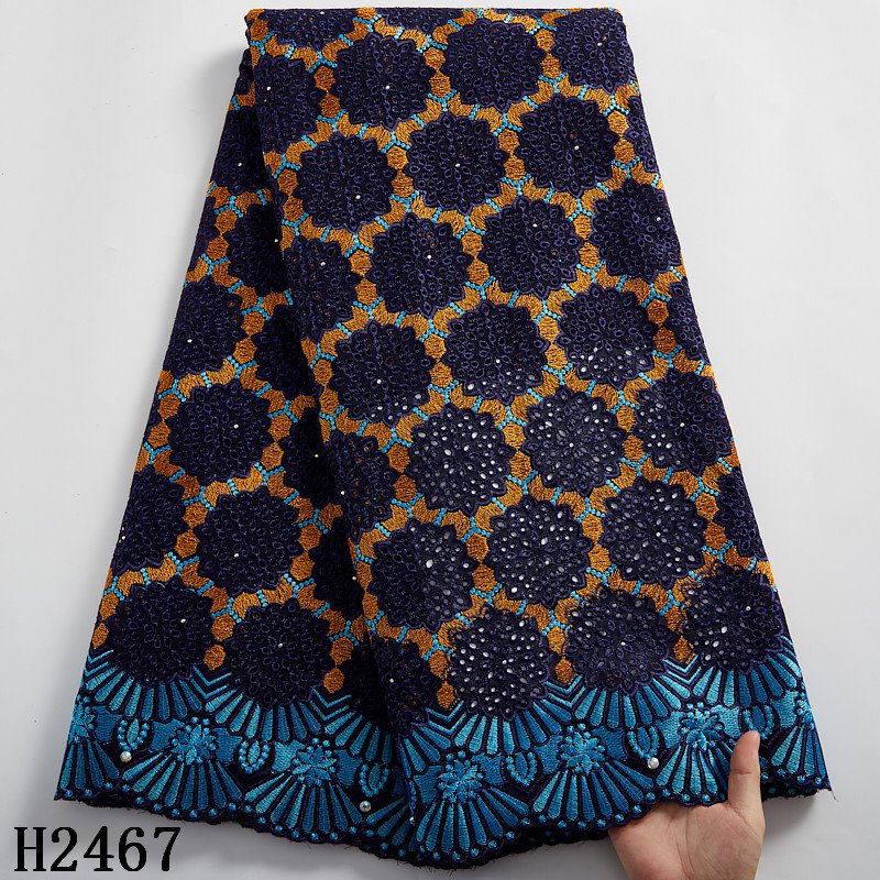 2467 Newest African Swiss Voile Lace Fabric With stones French Purple Embroidery Cotton Lace For Nigerian Wedding Dress Fabric