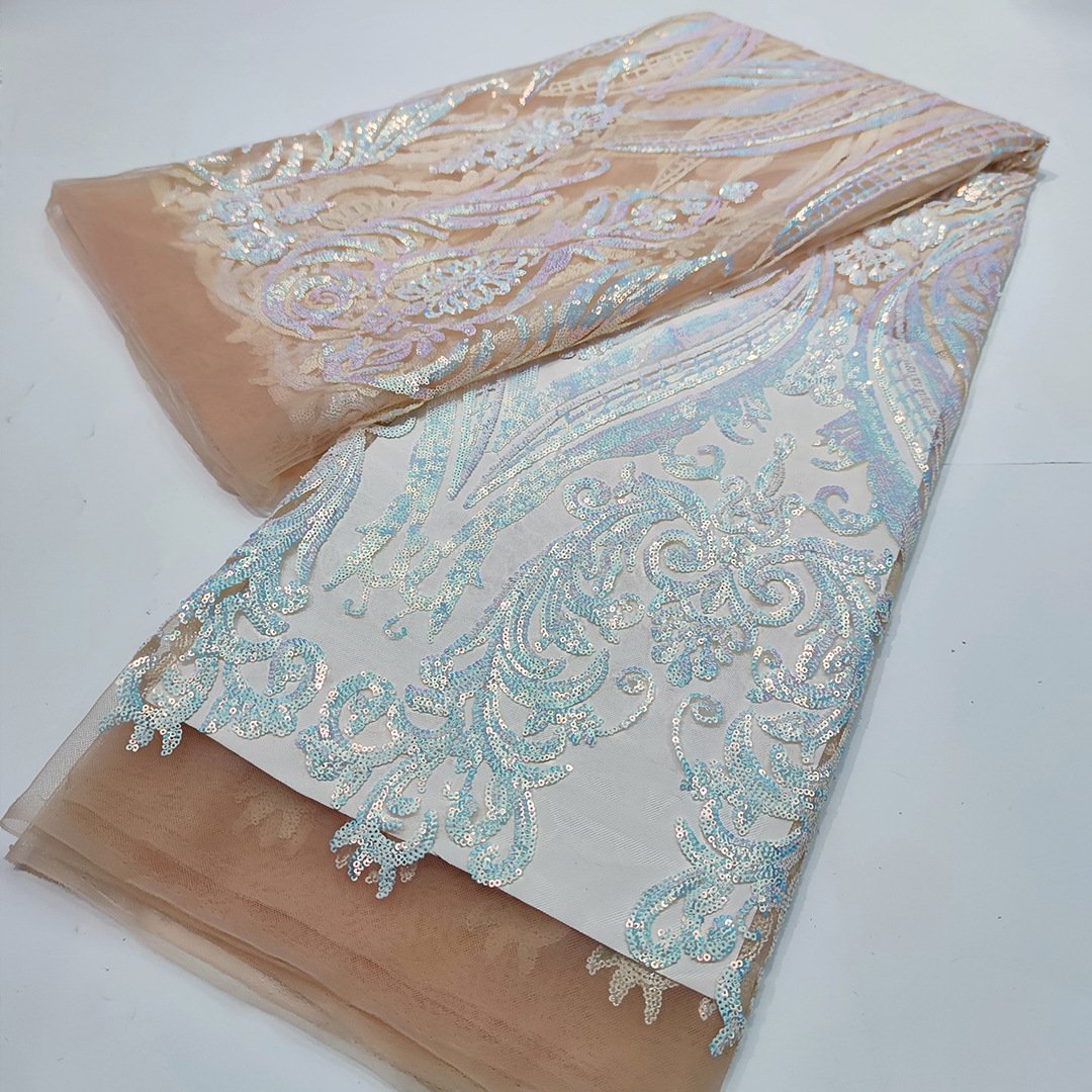 Curlicue Sequins on Mesh Lace Fabric Striped Damask Sequins Lace Wedding Prom Formal Fabric sell by the Yard