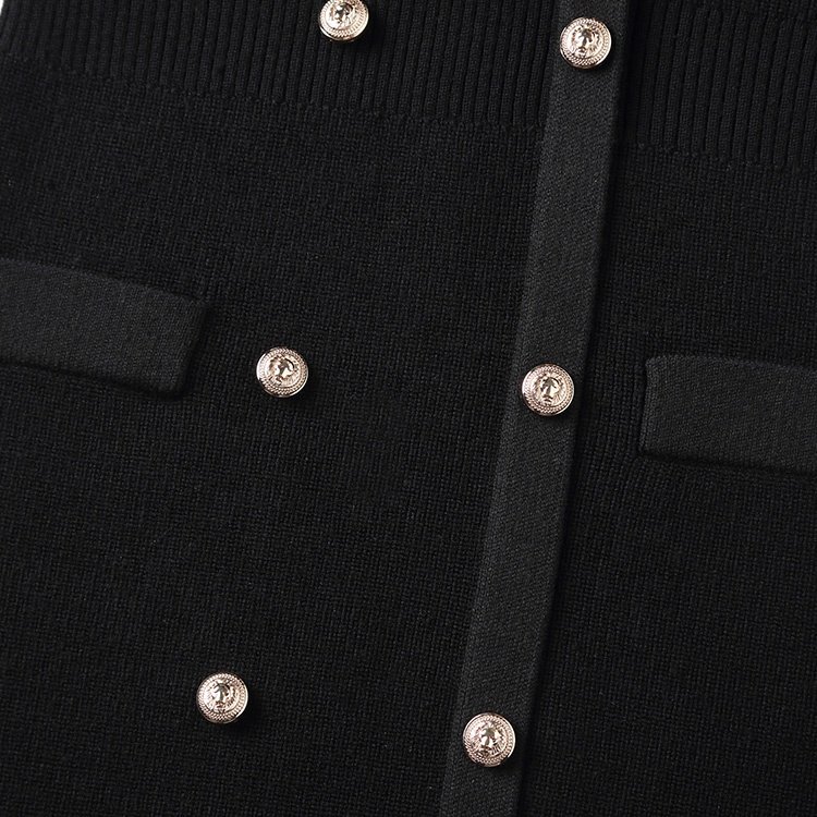 Knitwear manufacturers newly designed black v neck long sleeved ribbed knitted women's sweater dress