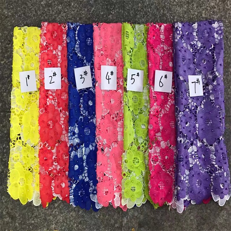 2024 hot selling fancy chemical lace fabric 3d beaded lace fabric for wedding SRMF3D-01