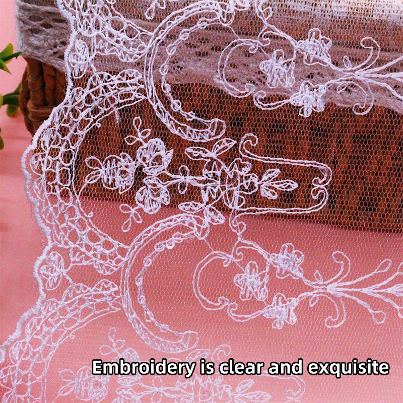 Fashion 17cm whidh water soluble embroidery tulle lace for dress sequined white embroidery lace trim