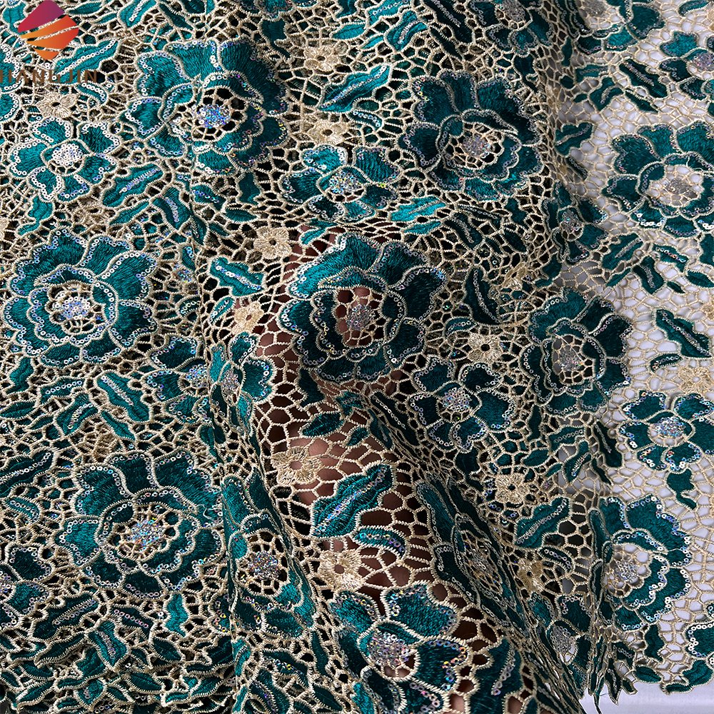 Wholesale Price African Cord Lace Fabric Mixcolor Sequin Embroidery Nigerian Guipure Cord Lace Fabric For Wedding Party Dress