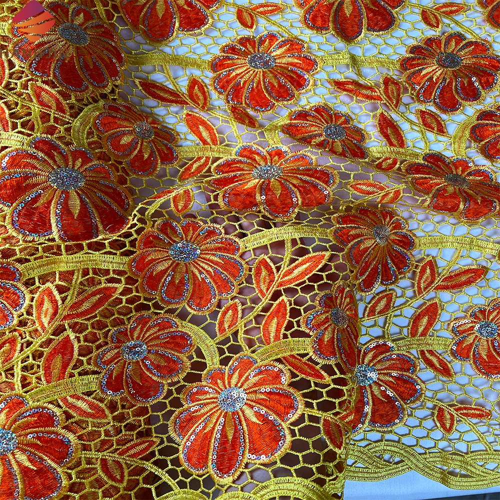 Wholesale Price African Cord Lace Fabric Mixcolor Sequin Embroidery Nigerian Guipure Cord Lace Fabric For Wedding Party Dress
