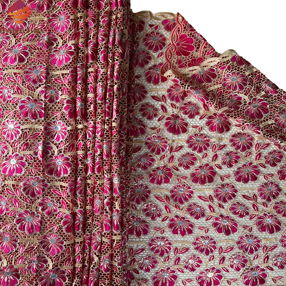 Wholesale Price African Cord Lace Fabric Mixcolor Sequin Embroidery Nigerian Guipure Cord Lace Fabric For Wedding Party Dress