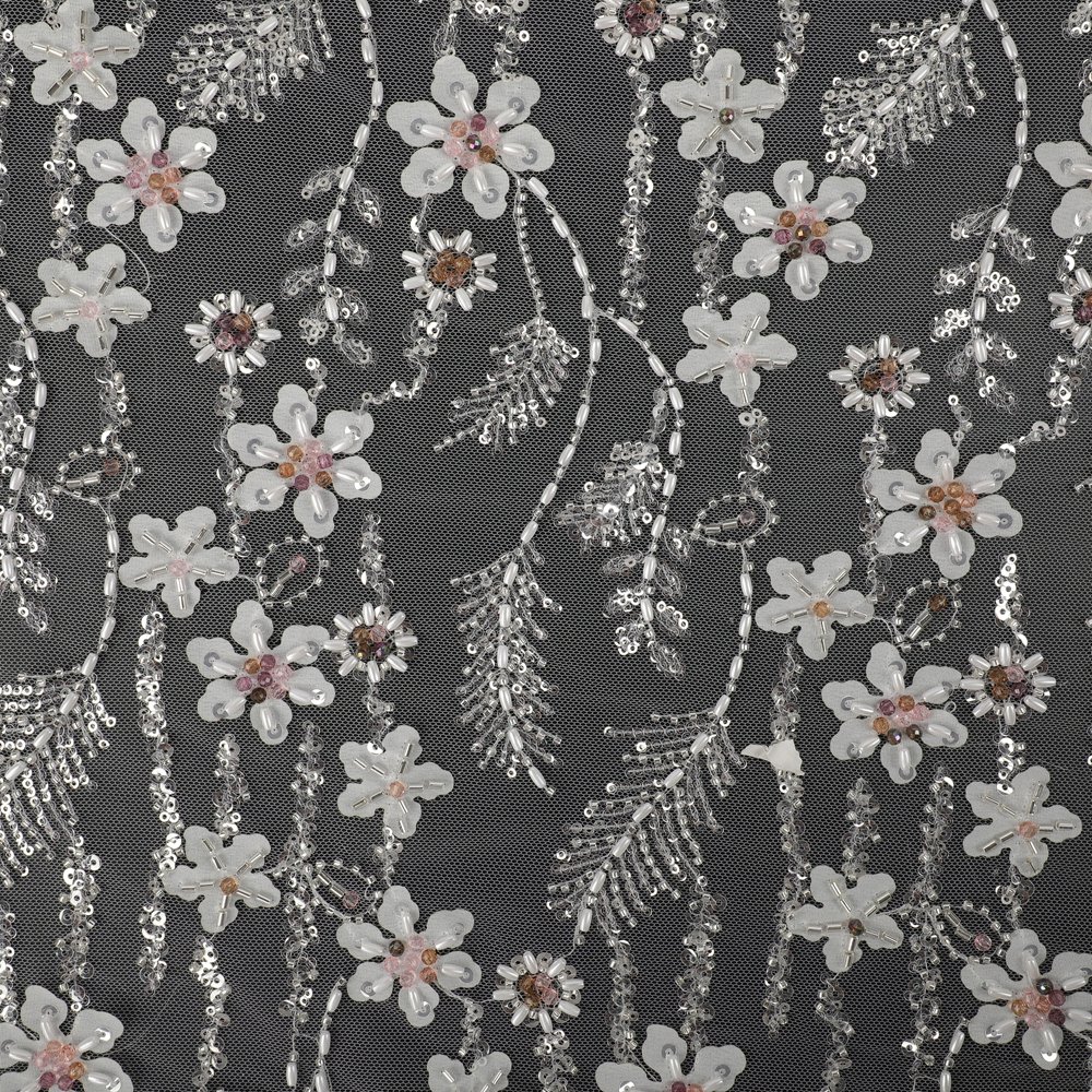New Design Good Quality Plant Flower Tulle Lace Sequin Embroidery Fabric Bead Ring Shape Sequins