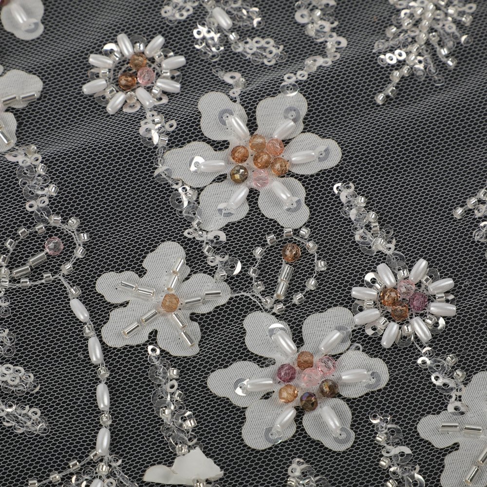 New Design Good Quality Plant Flower Tulle Lace Sequin Embroidery Fabric Bead Ring Shape Sequins