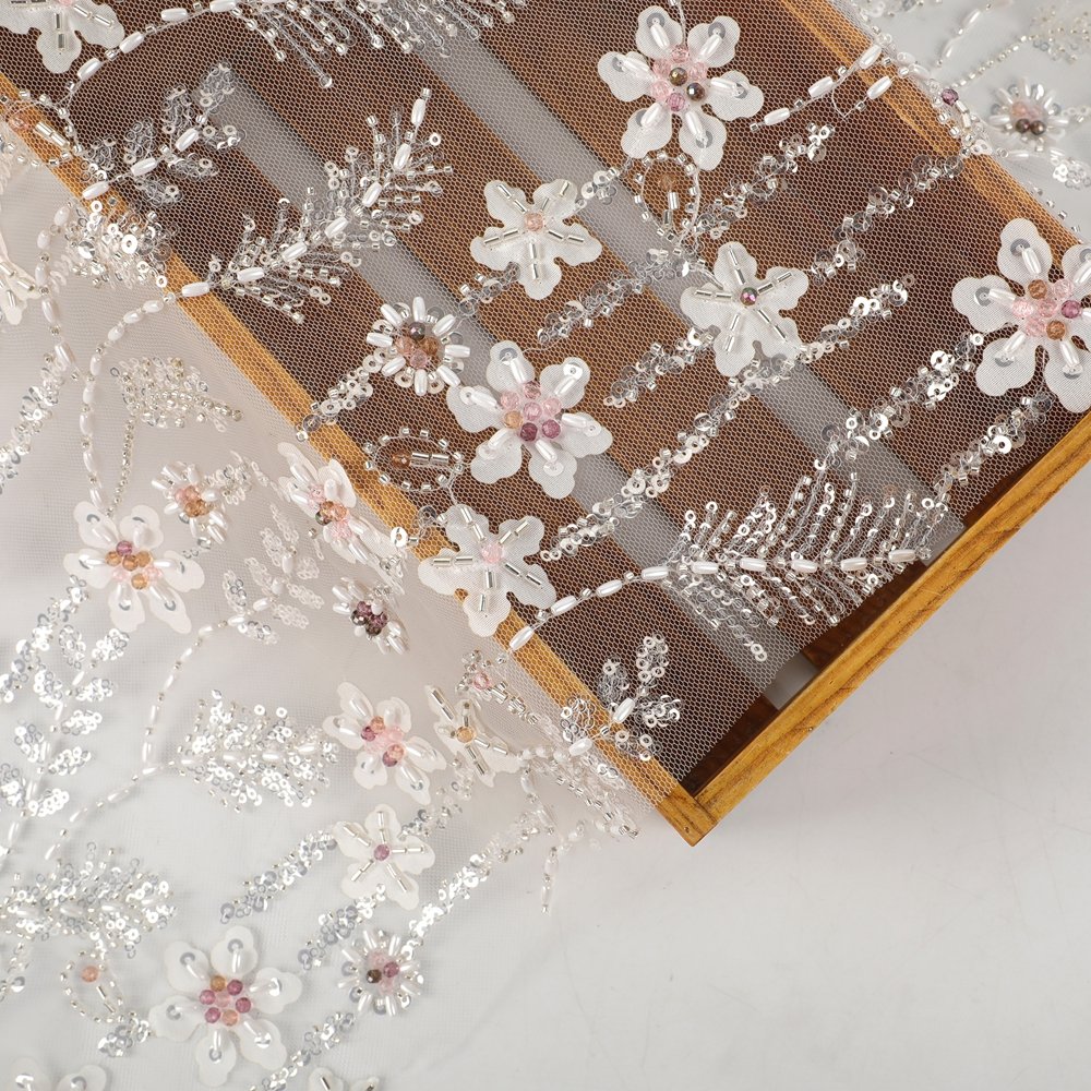 New Design Good Quality Plant Flower Tulle Lace Sequin Embroidery Fabric Bead Ring Shape Sequins