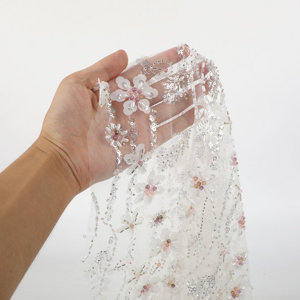 New Design Good Quality Plant Flower Tulle Lace Sequin Embroidery Fabric Bead Ring Shape Sequins