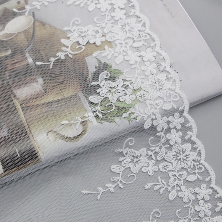 Breathable Lightweight Flower Embroidery white swiss voile lace fabric Trim yarn Elastic Lace Trim For Dress crochet shoes