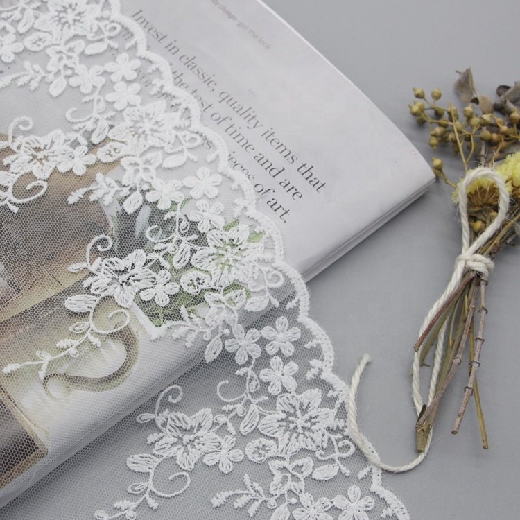 Breathable Lightweight Flower Embroidery white swiss voile lace fabric Trim yarn Elastic Lace Trim For Dress crochet shoes