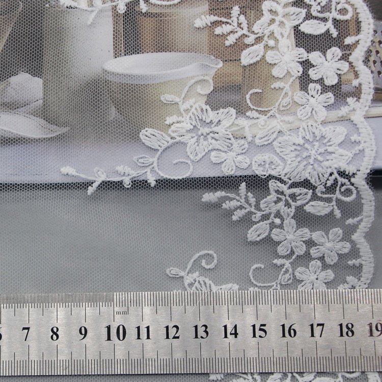 Breathable Lightweight Flower Embroidery white swiss voile lace fabric Trim yarn Elastic Lace Trim For Dress crochet shoes