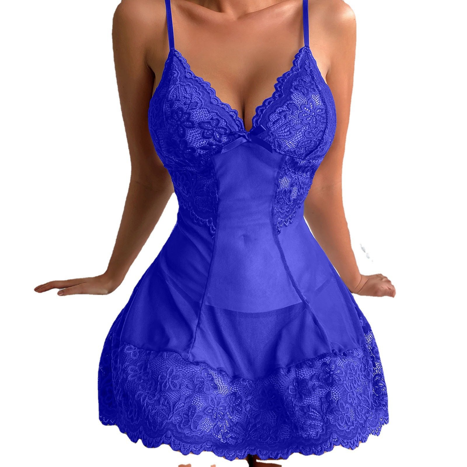 Custom Logo Women's Mesh Sleeping French Lace Elegant Sexy Transparent Dress Lingerie