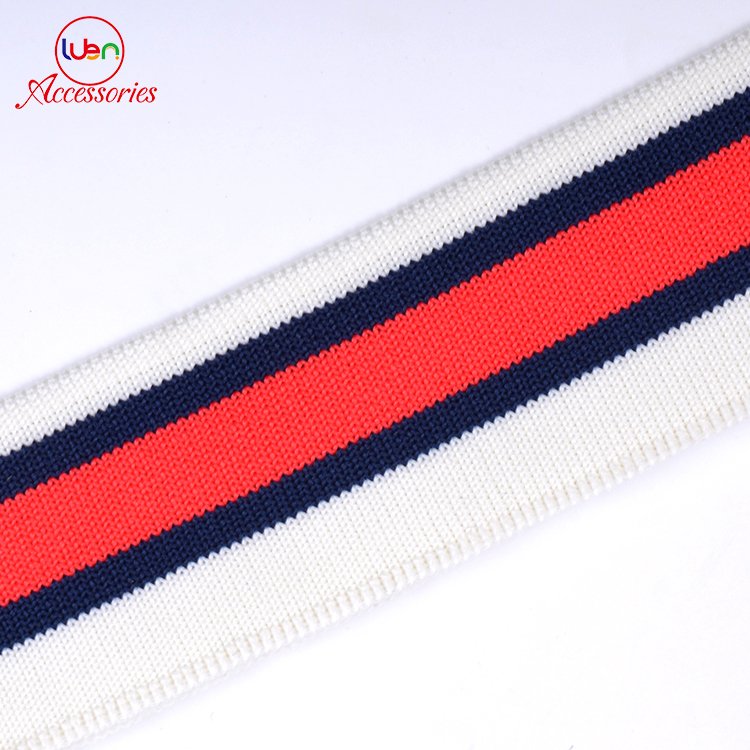 Red striped and white fabric polyester knitted long ribbing hems for t-shirts