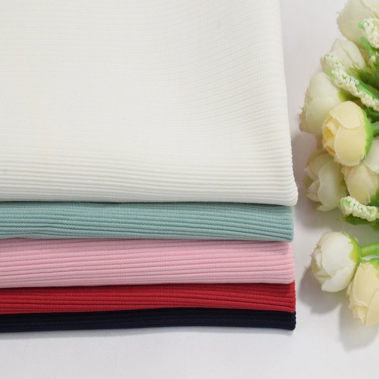 Made in China Organic Cotton Knitted Polyester Spandex Rib Knitted Fabric Horizontal Stair Knitted Low Elastic Mesh Fabric
