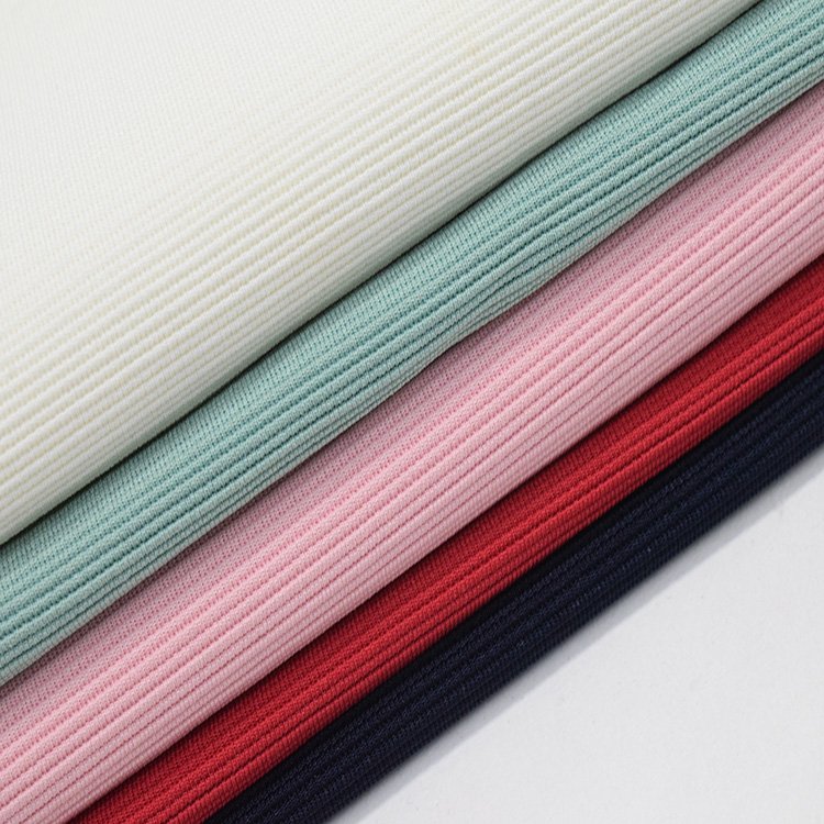 Made in China Organic Cotton Knitted Polyester Spandex Rib Knitted Fabric Horizontal Stair Knitted Low Elastic Mesh Fabric