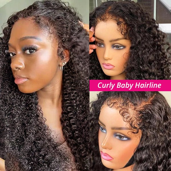Stock 4C Edges Hairline Wigs With Kinky Baby Hair Ventilated Natural Edges Human Hair Kinky Curly HD Transparent Lace Front Wigs