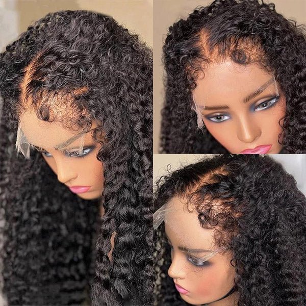 Stock 4C Edges Hairline Wigs With Kinky Baby Hair Ventilated Natural Edges Human Hair Kinky Curly HD Transparent Lace Front Wigs