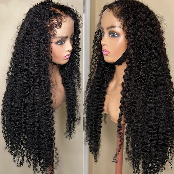 Stock 4C Edges Hairline Wigs With Kinky Baby Hair Ventilated Natural Edges Human Hair Kinky Curly HD Transparent Lace Front Wigs