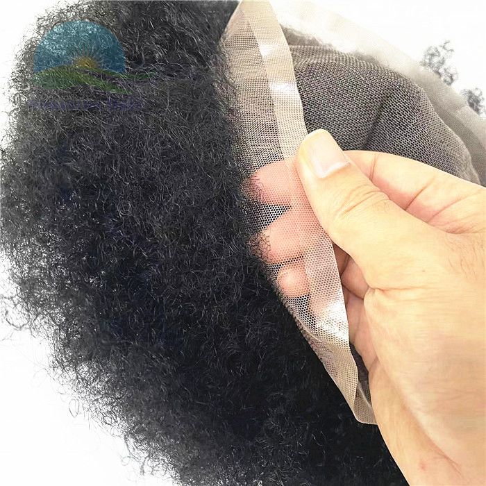 Stock 8x10 men's replacement afro kinky curly wave cuticle aligned bleached knots indian hair male full lace men toupee 4mm