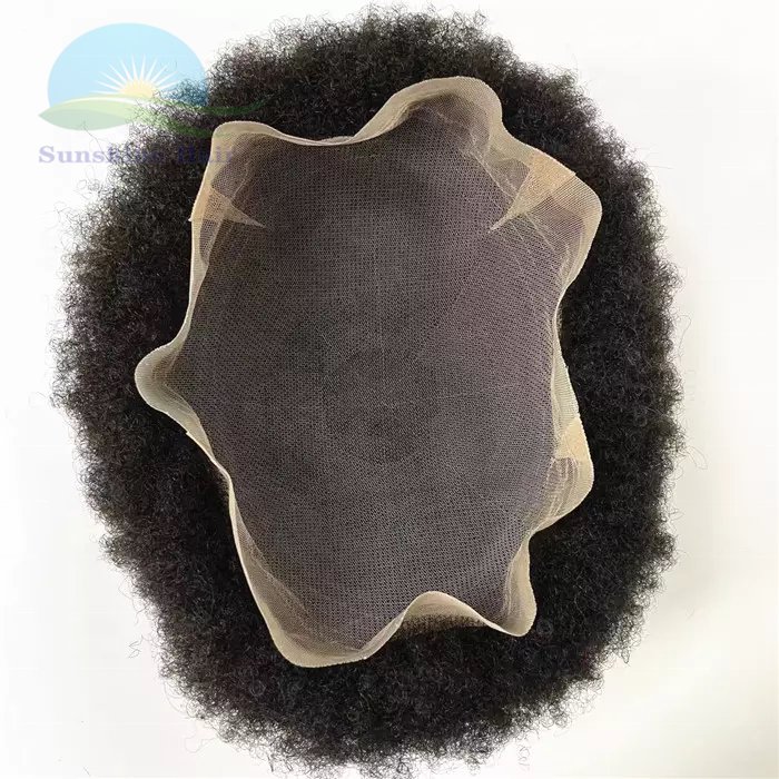 Stock 8x10 men's replacement afro kinky curly wave cuticle aligned bleached knots indian hair male full lace men toupee 4mm