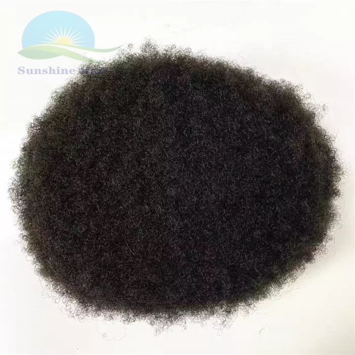Stock 8x10 men's replacement afro kinky curly wave cuticle aligned bleached knots indian hair male full lace men toupee 4mm