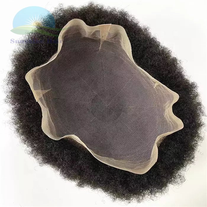 Stock 8x10 men's replacement afro kinky curly wave cuticle aligned bleached knots indian hair male full lace men toupee 4mm