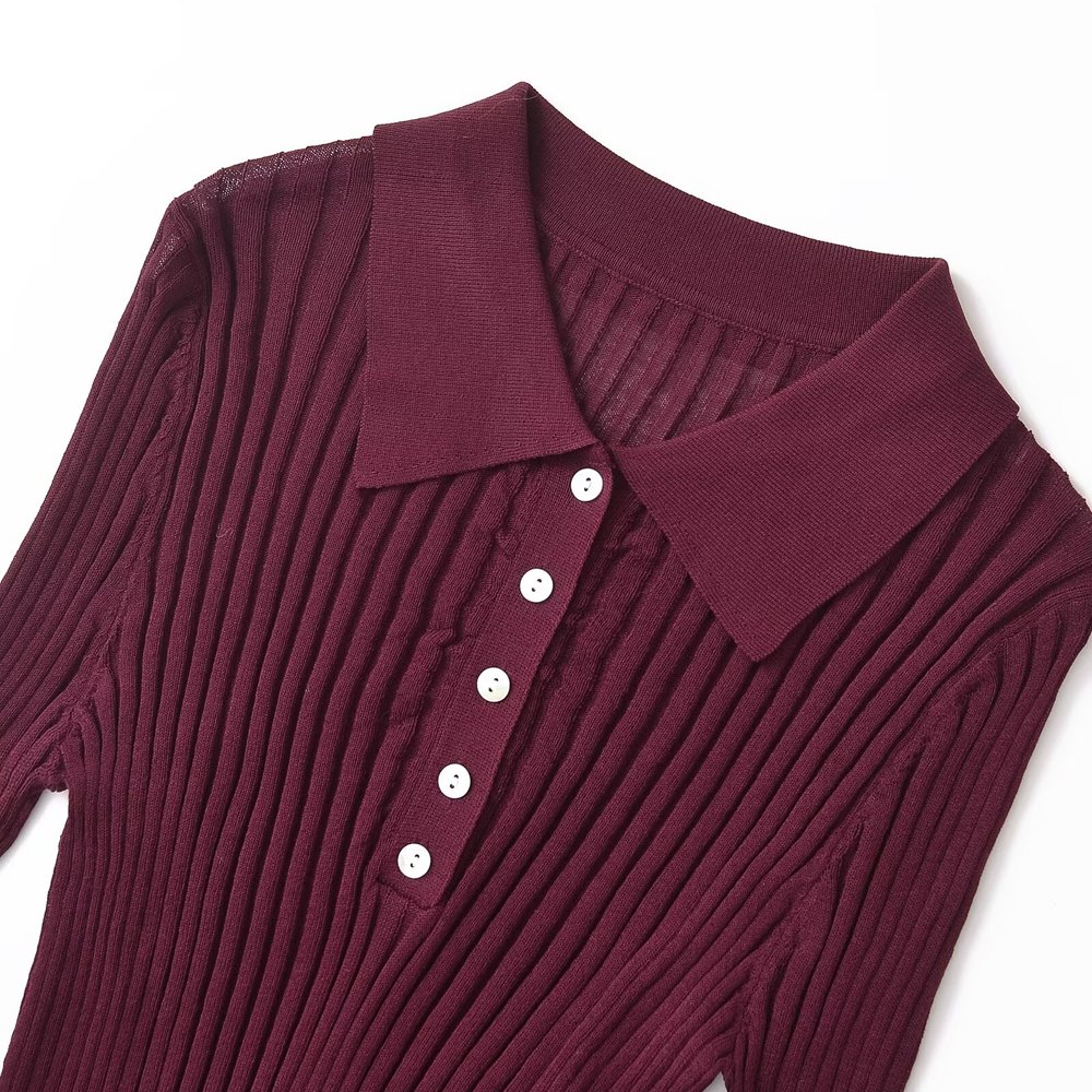 2024 Women's new fashion ribbed knit slim long sleeve top Retro casual chic women's trendy top