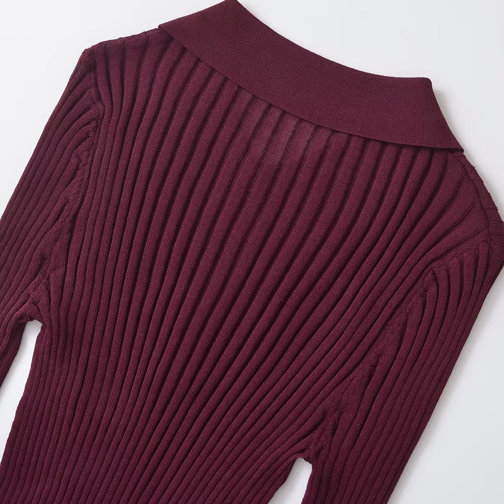 2024 Women's new fashion ribbed knit slim long sleeve top Retro casual chic women's trendy top