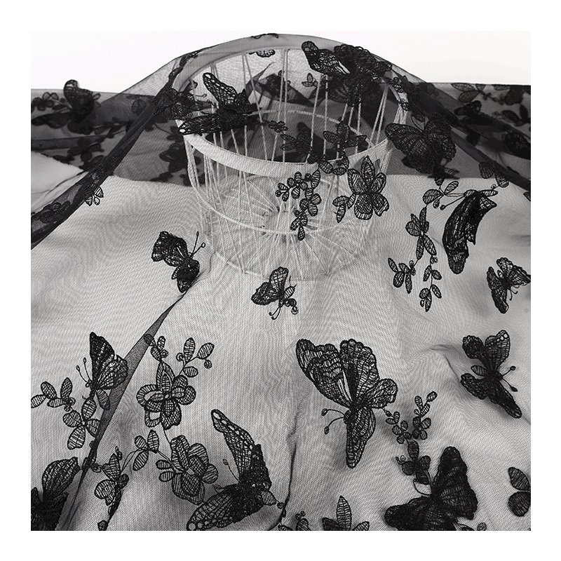 CXT004-2 High End Embroidery Fabric 100% Polyester Tulle Lace 3D Large Butterfly Embroidery Fabric
