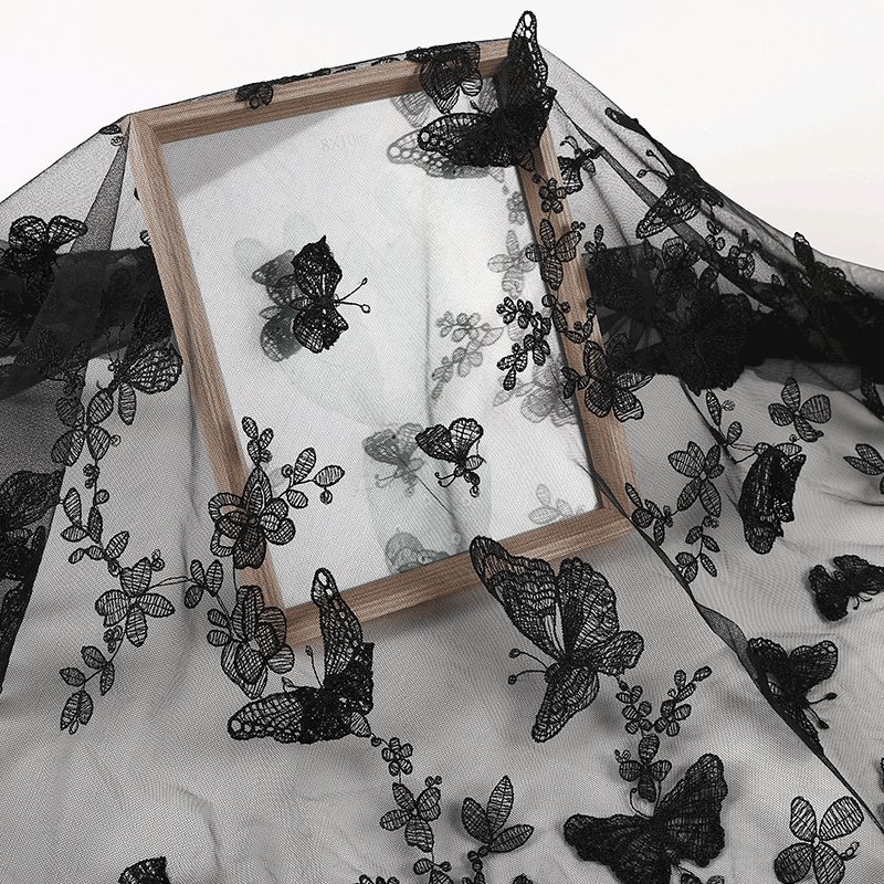 CXT004-2 High End Embroidery Fabric 100% Polyester Tulle Lace 3D Large Butterfly Embroidery Fabric
