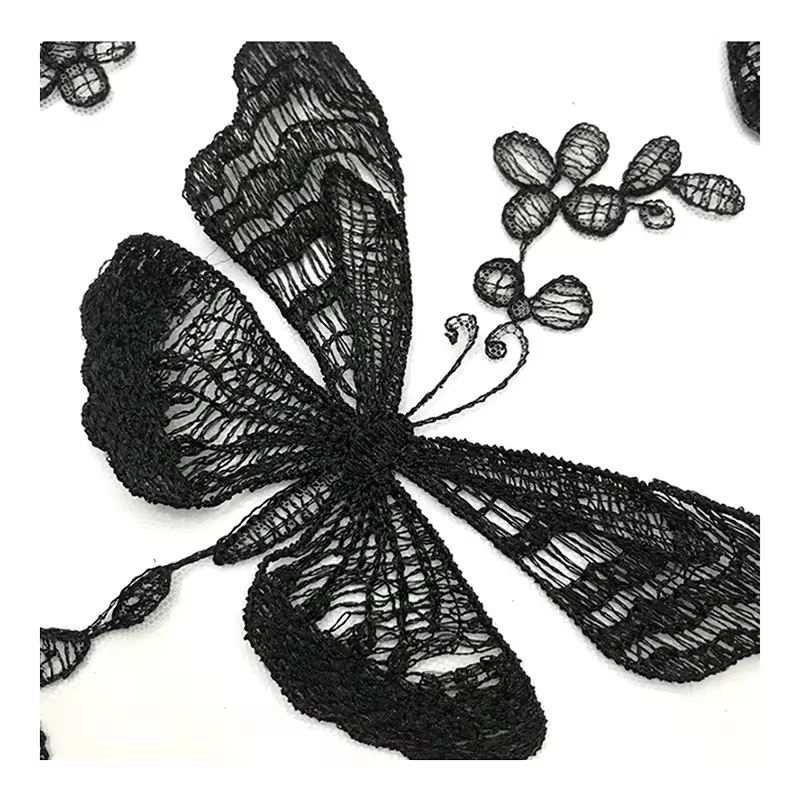 CXT004-2 High End Embroidery Fabric 100% Polyester Tulle Lace 3D Large Butterfly Embroidery Fabric