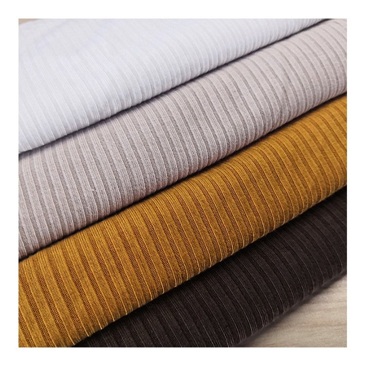 High quality multiple color 4 way stretch spandex polyester solid rib knit fabric for clothing