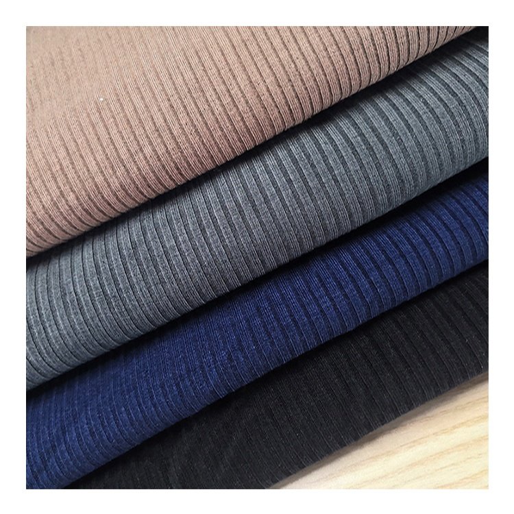 High quality multiple color 4 way stretch spandex polyester solid rib knit fabric for clothing