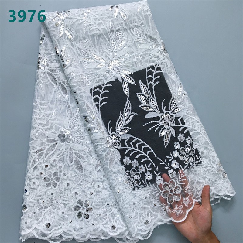 Wholesale African Tulle Lace Fabric with Sequins 2024 French Mesh Lace Fabric for Sewing Women Wedding Dresses 3976