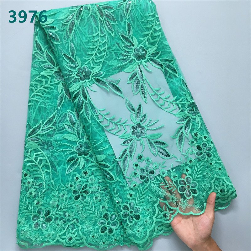 Wholesale African Tulle Lace Fabric with Sequins 2024 French Mesh Lace Fabric for Sewing Women Wedding Dresses 3976