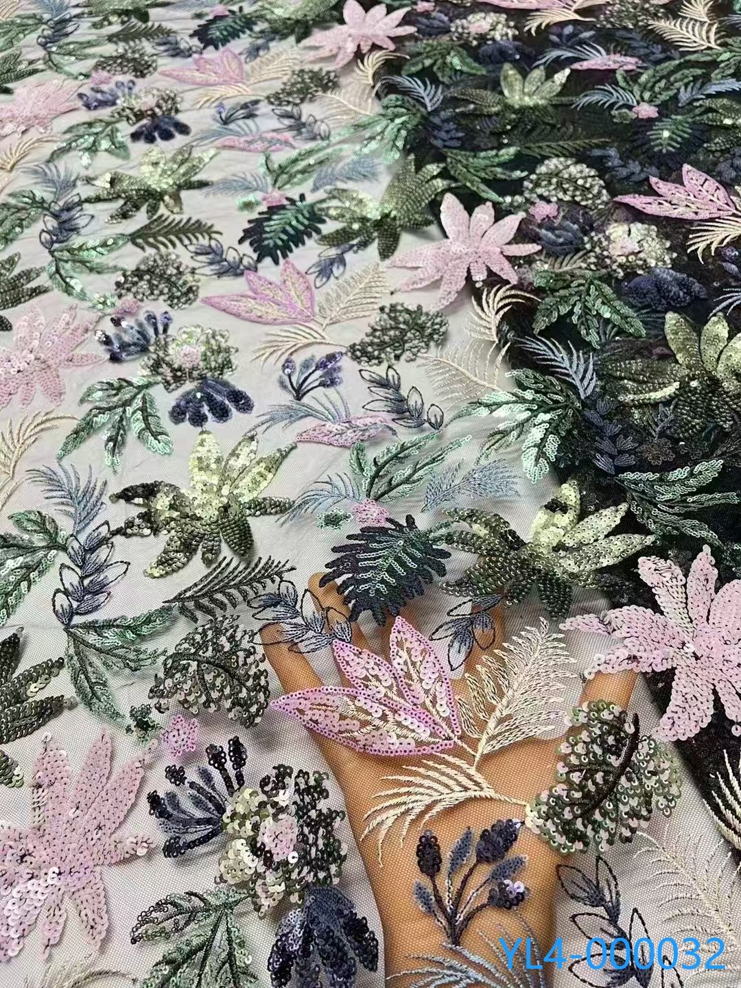 Wholesale Stock Sequin Beaded Lace Wedding Stripe Lace Fabric Fancy Embroidery Sequins Luxury Embroidered Lace Fabrics for party