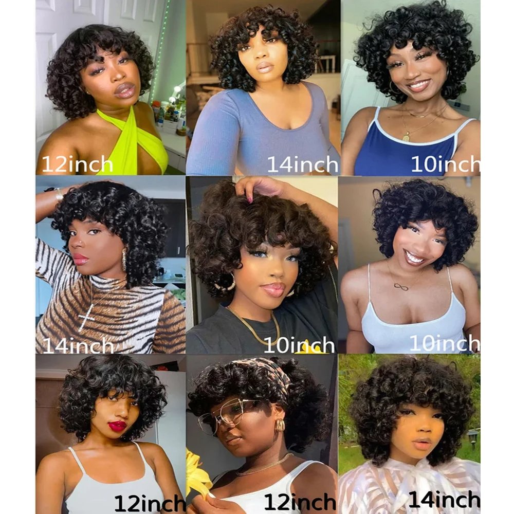 Very Full Brazilian Human Hair Wig Glueless Lace Curly Bob Machine Made Natural Wave Black Color Women Transparent Body Wave