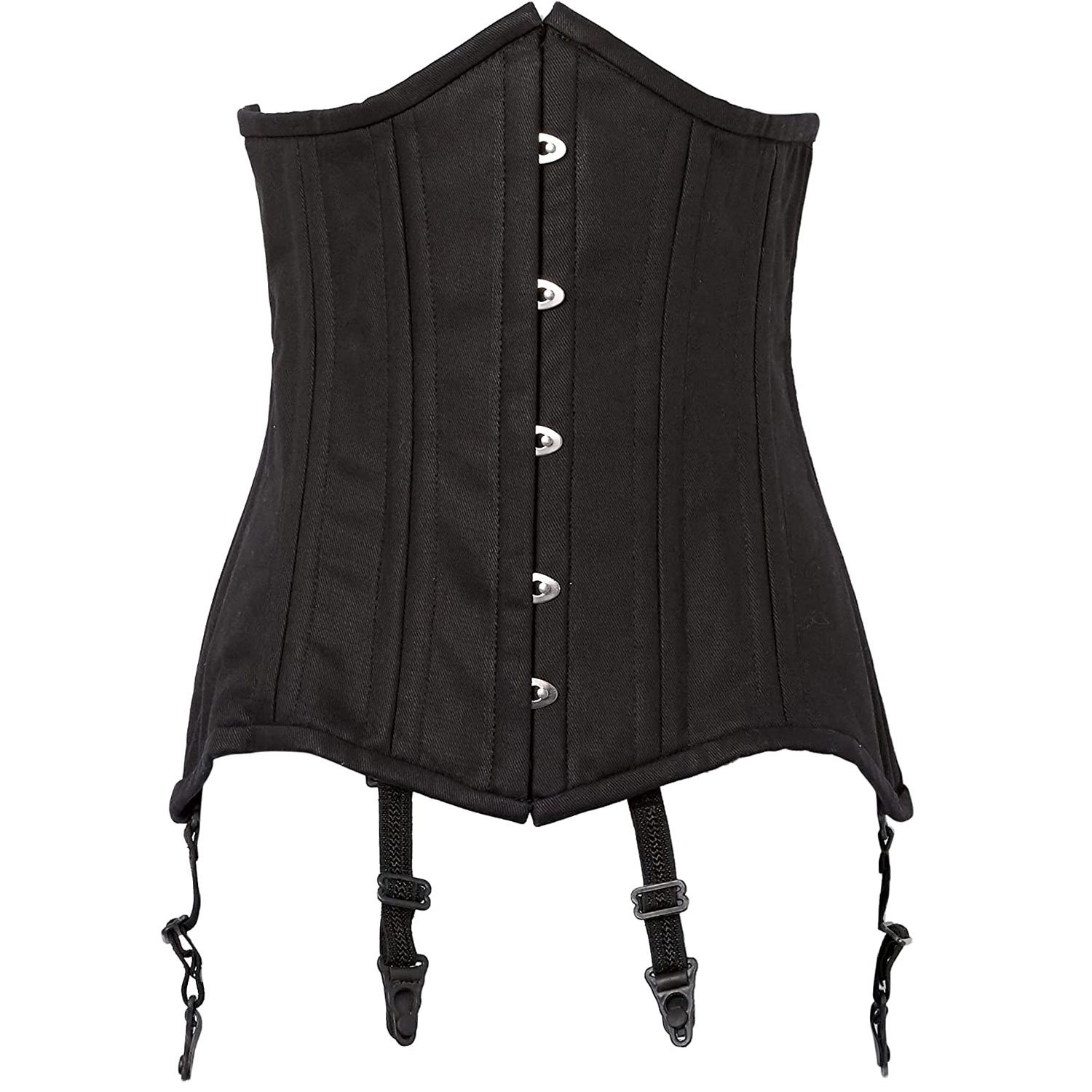 Women's Black Cotton Double Steel Boned Curvy Cut Waist Cincher Corset With Side Lace up, Fashion Corset Vendors