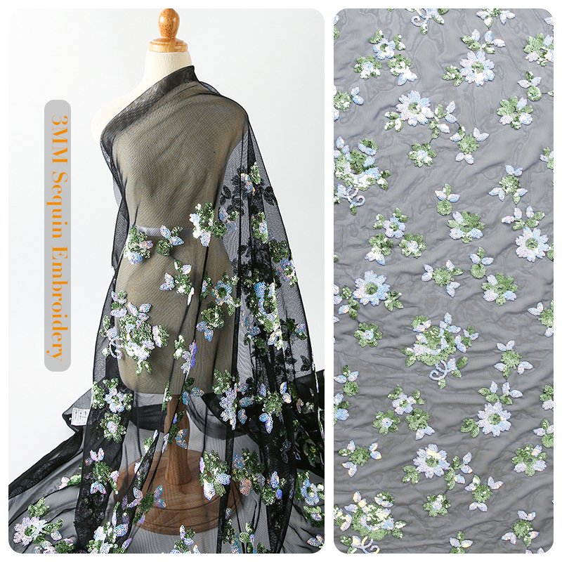 Multi-color Sequin Embroidered Fabric African Best-selling 3D Three-dimensional Small Flower Embroidery Fabric 100% Polyester /