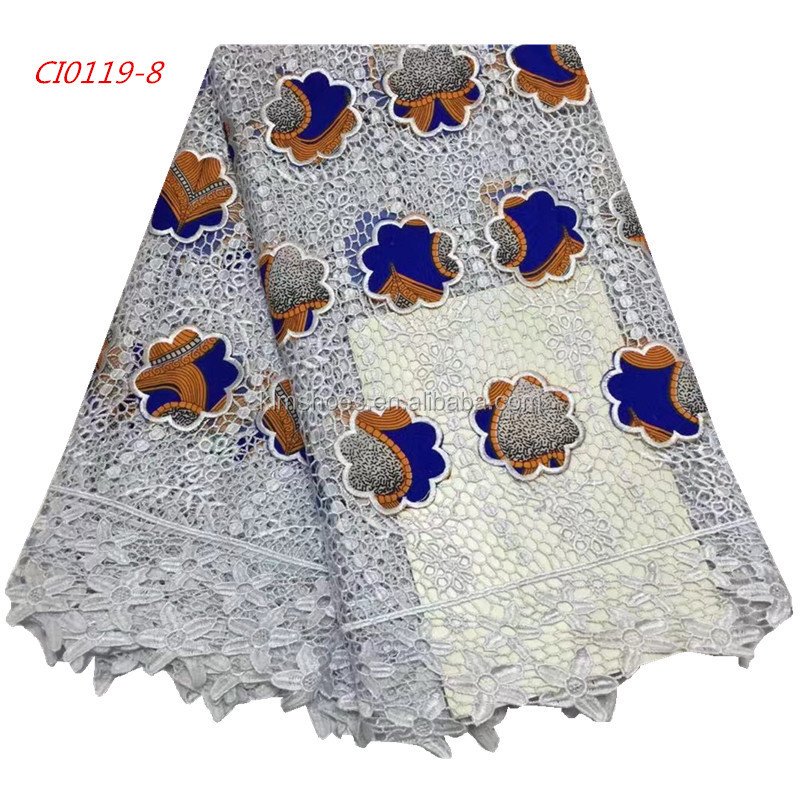 African Guipure Lace Fabric With Wax Net Lace Embroidery Fabric 1068