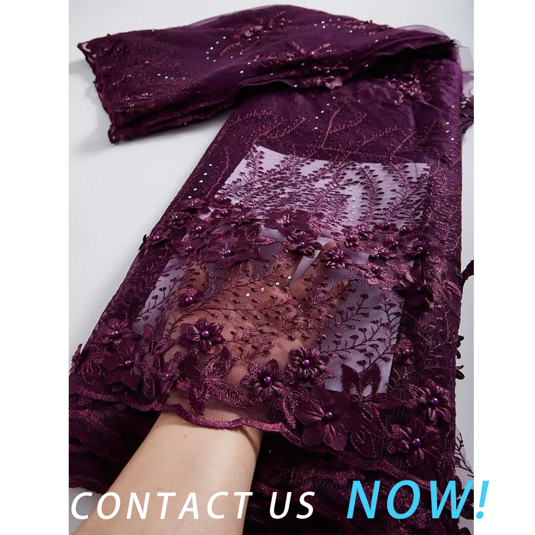 Wholesale African Wedding Dresses Lace Embroidery Shiny Sequins Beads Lace Fabrics with 3D Flower for Wedding Dress Wholesale