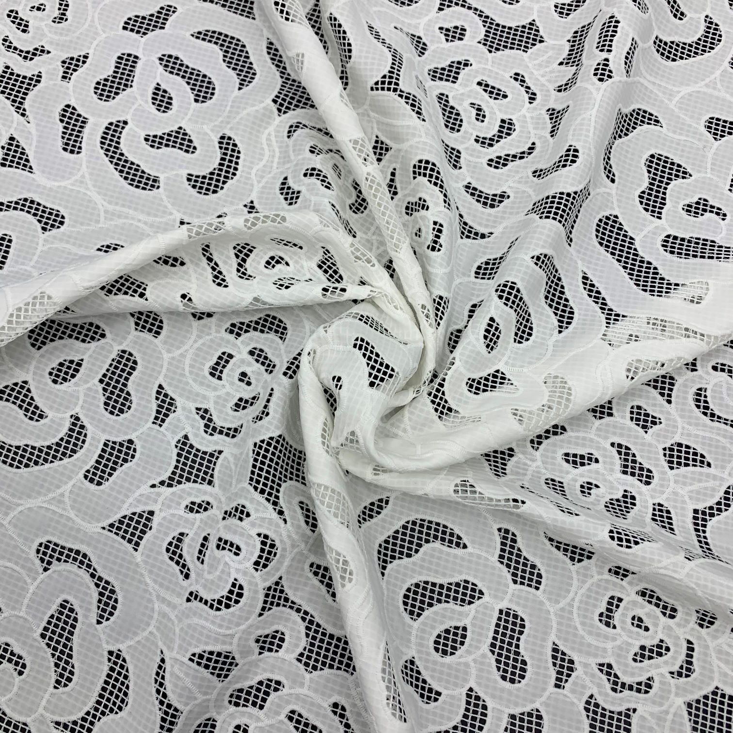 High Quality Ivory White Floral Laser Cut Embroidered Lace Fabric for Women Dress SS230519-EMB01
