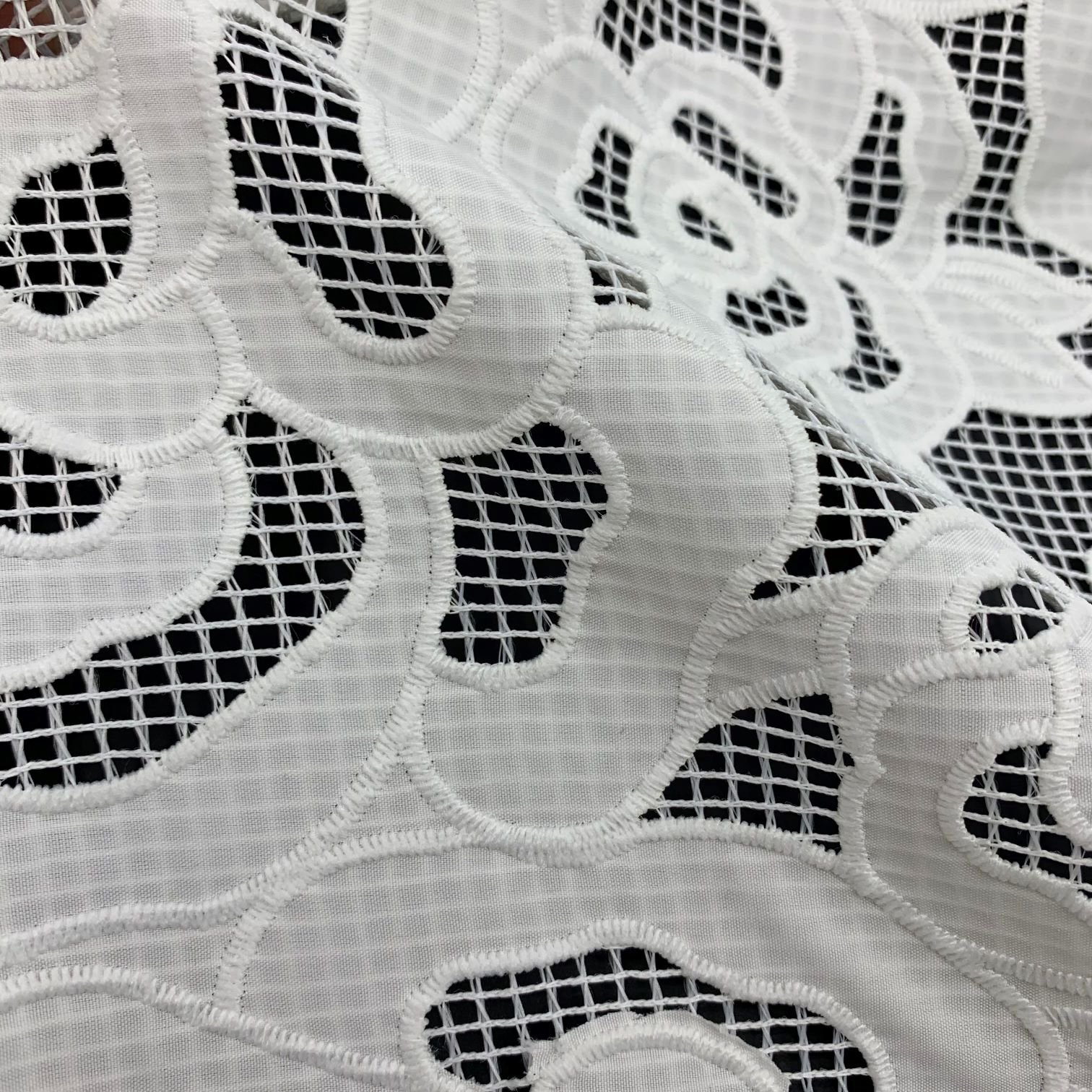 High Quality Ivory White Floral Laser Cut Embroidered Lace Fabric for Women Dress SS230519-EMB01